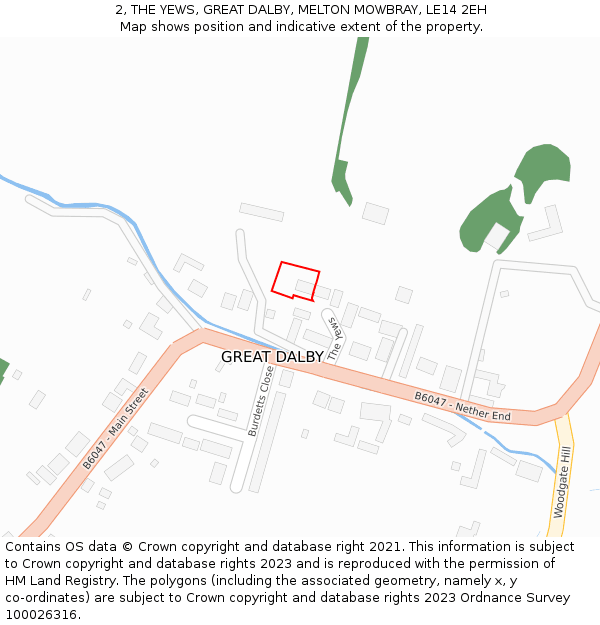 2, THE YEWS, GREAT DALBY, MELTON MOWBRAY, LE14 2EH: Location map and indicative extent of plot