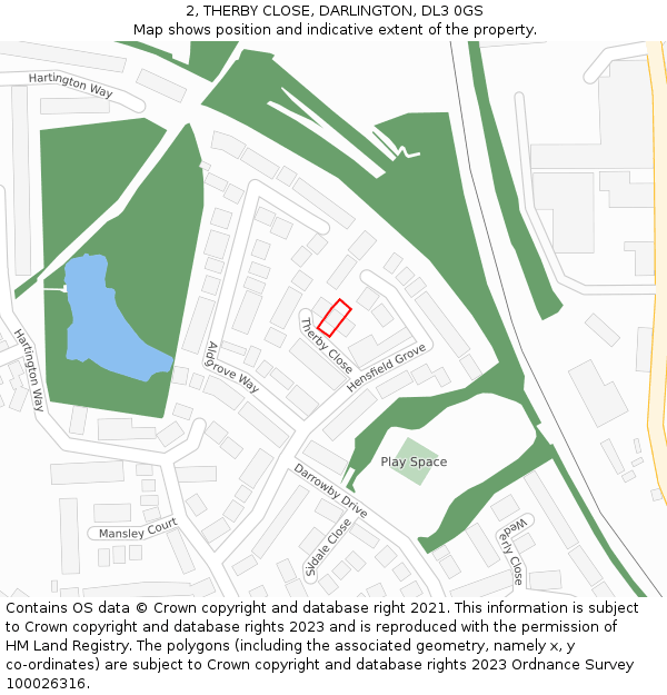 2, THERBY CLOSE, DARLINGTON, DL3 0GS: Location map and indicative extent of plot
