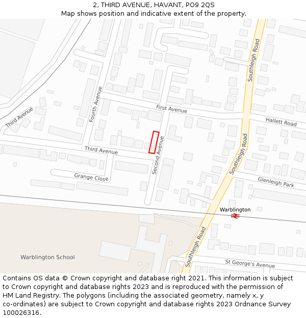 2, THIRD AVENUE, HAVANT, PO9 2QS: Location map and indicative extent of plot