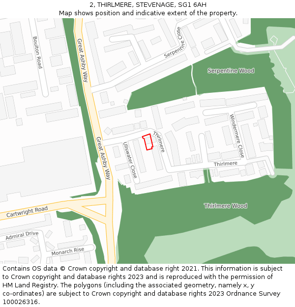 2, THIRLMERE, STEVENAGE, SG1 6AH: Location map and indicative extent of plot