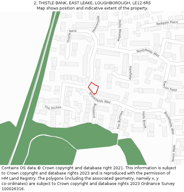 2, THISTLE BANK, EAST LEAKE, LOUGHBOROUGH, LE12 6RS: Location map and indicative extent of plot