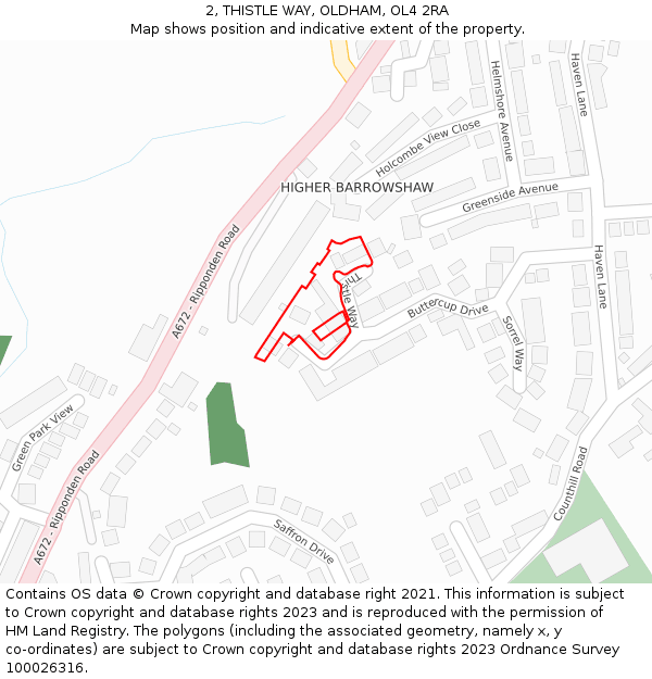 2, THISTLE WAY, OLDHAM, OL4 2RA: Location map and indicative extent of plot