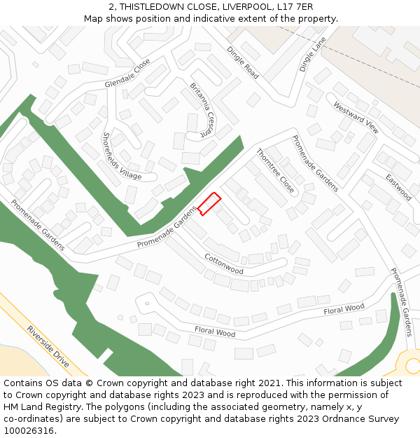 2, THISTLEDOWN CLOSE, LIVERPOOL, L17 7ER: Location map and indicative extent of plot