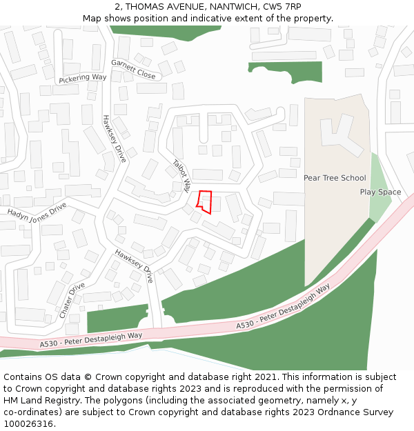 2, THOMAS AVENUE, NANTWICH, CW5 7RP: Location map and indicative extent of plot