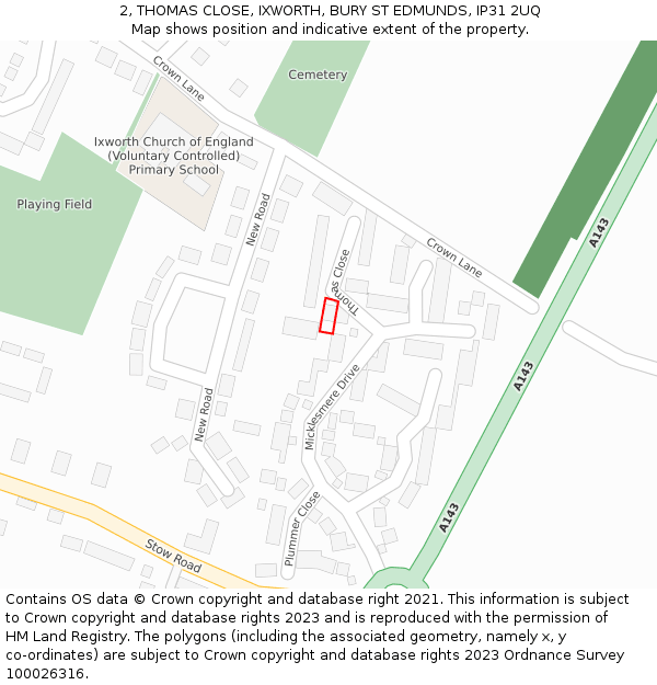 2, THOMAS CLOSE, IXWORTH, BURY ST EDMUNDS, IP31 2UQ: Location map and indicative extent of plot