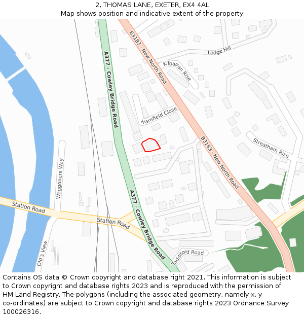 2, THOMAS LANE, EXETER, EX4 4AL: Location map and indicative extent of plot