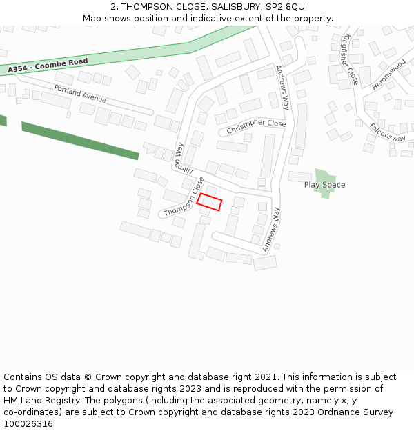 2, THOMPSON CLOSE, SALISBURY, SP2 8QU: Location map and indicative extent of plot