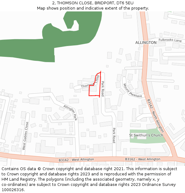 2, THOMSON CLOSE, BRIDPORT, DT6 5EU: Location map and indicative extent of plot