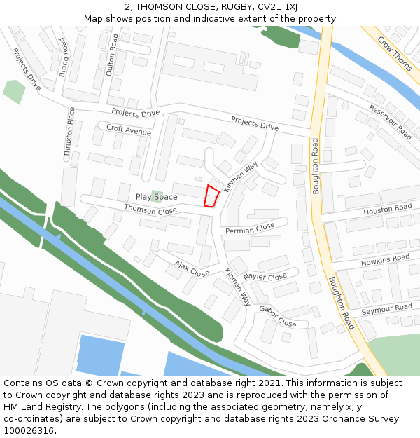 2, THOMSON CLOSE, RUGBY, CV21 1XJ: Location map and indicative extent of plot