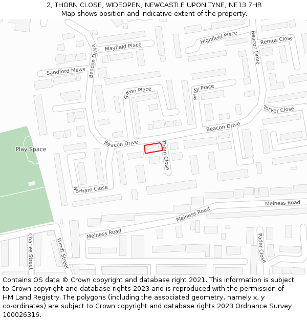 2, THORN CLOSE, WIDEOPEN, NEWCASTLE UPON TYNE, NE13 7HR: Location map and indicative extent of plot