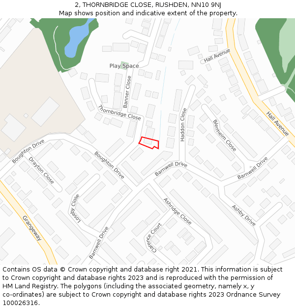 2, THORNBRIDGE CLOSE, RUSHDEN, NN10 9NJ: Location map and indicative extent of plot