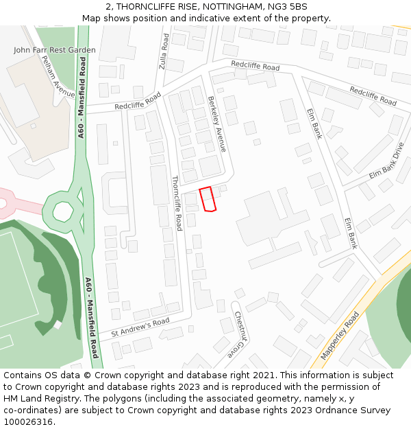 2, THORNCLIFFE RISE, NOTTINGHAM, NG3 5BS: Location map and indicative extent of plot