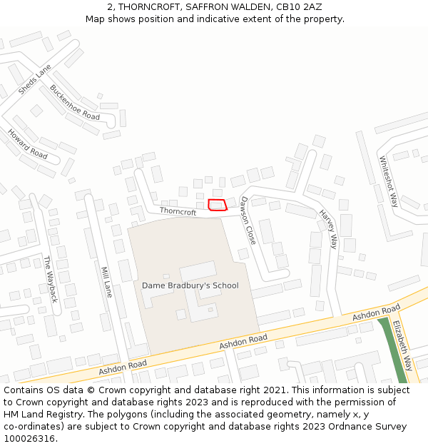 2, THORNCROFT, SAFFRON WALDEN, CB10 2AZ: Location map and indicative extent of plot