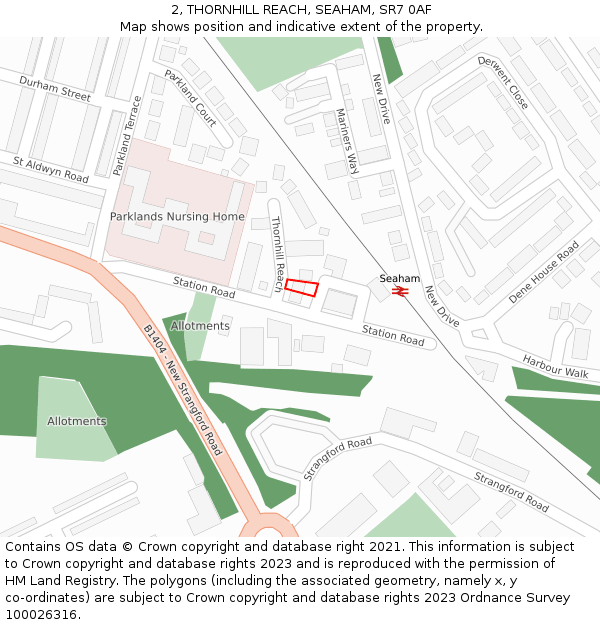 2, THORNHILL REACH, SEAHAM, SR7 0AF: Location map and indicative extent of plot