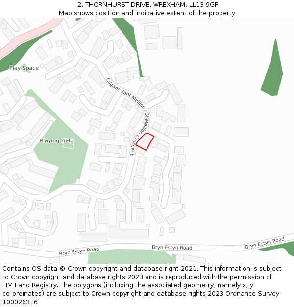 2, THORNHURST DRIVE, WREXHAM, LL13 9GF: Location map and indicative extent of plot