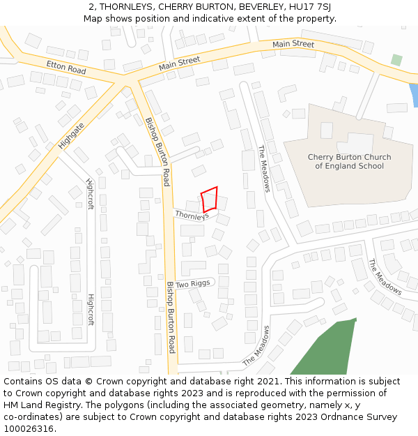 2, THORNLEYS, CHERRY BURTON, BEVERLEY, HU17 7SJ: Location map and indicative extent of plot