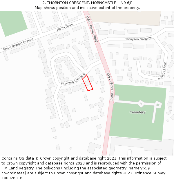 2, THORNTON CRESCENT, HORNCASTLE, LN9 6JP: Location map and indicative extent of plot