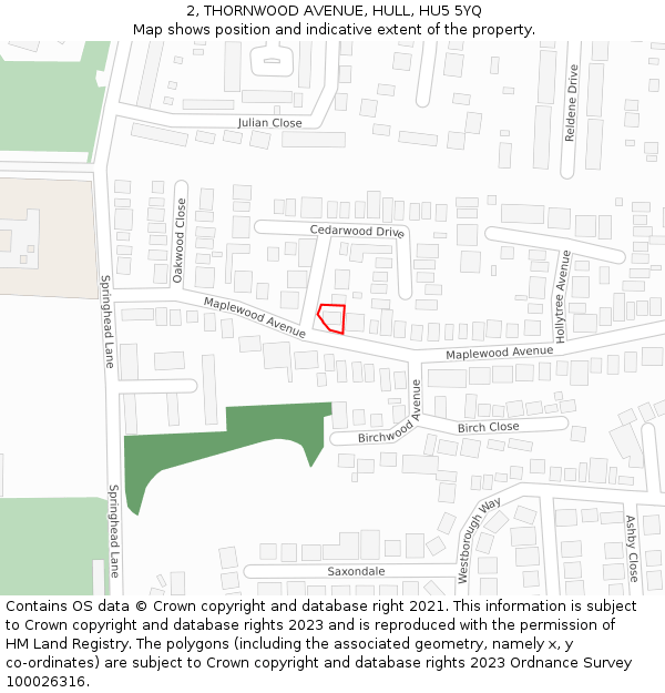 2, THORNWOOD AVENUE, HULL, HU5 5YQ: Location map and indicative extent of plot