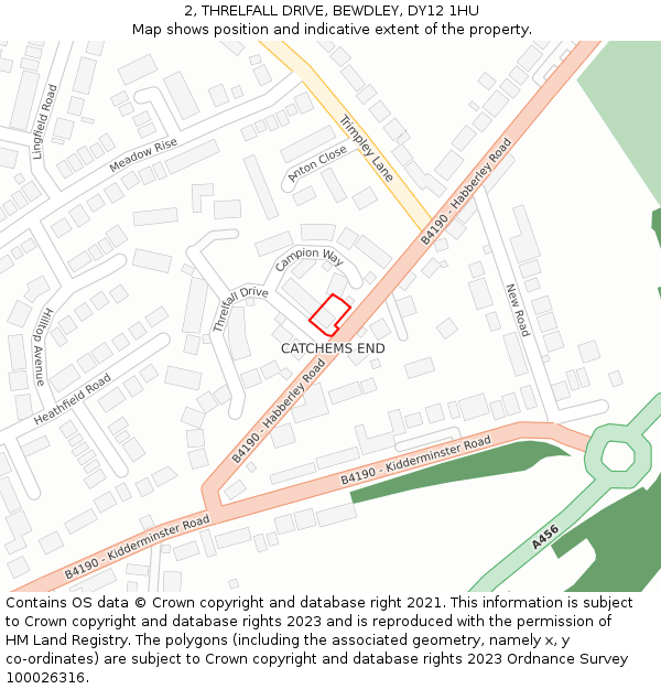 2, THRELFALL DRIVE, BEWDLEY, DY12 1HU: Location map and indicative extent of plot