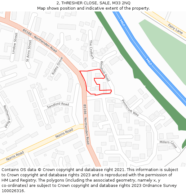 2, THRESHER CLOSE, SALE, M33 2NQ: Location map and indicative extent of plot