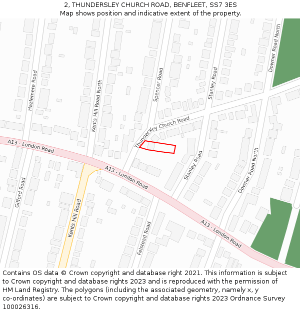 2, THUNDERSLEY CHURCH ROAD, BENFLEET, SS7 3ES: Location map and indicative extent of plot