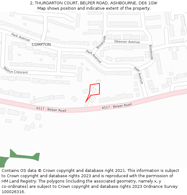 2, THURGARTON COURT, BELPER ROAD, ASHBOURNE, DE6 1GW: Location map and indicative extent of plot