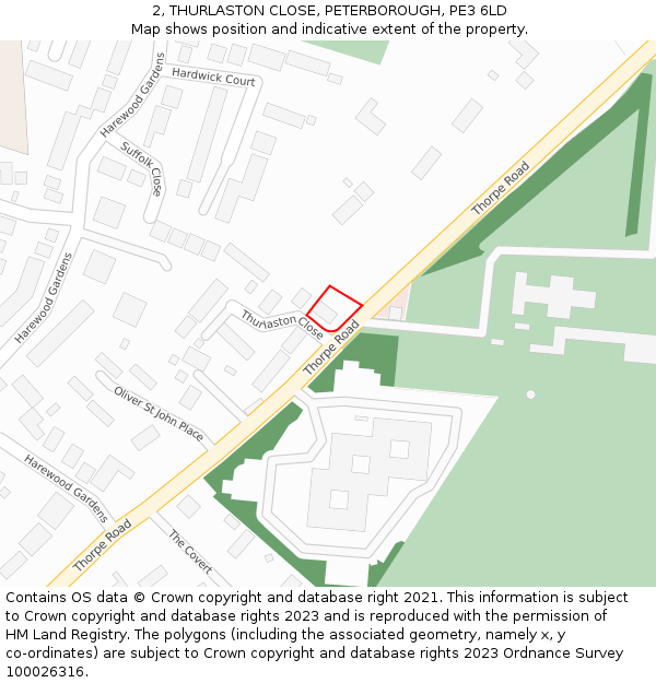 2, THURLASTON CLOSE, PETERBOROUGH, PE3 6LD: Location map and indicative extent of plot