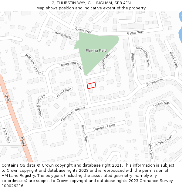 2, THURSTIN WAY, GILLINGHAM, SP8 4FN: Location map and indicative extent of plot