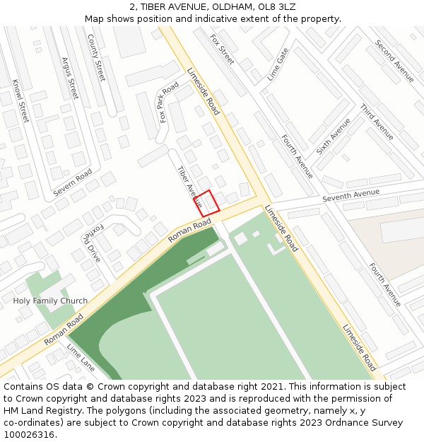 2, TIBER AVENUE, OLDHAM, OL8 3LZ: Location map and indicative extent of plot