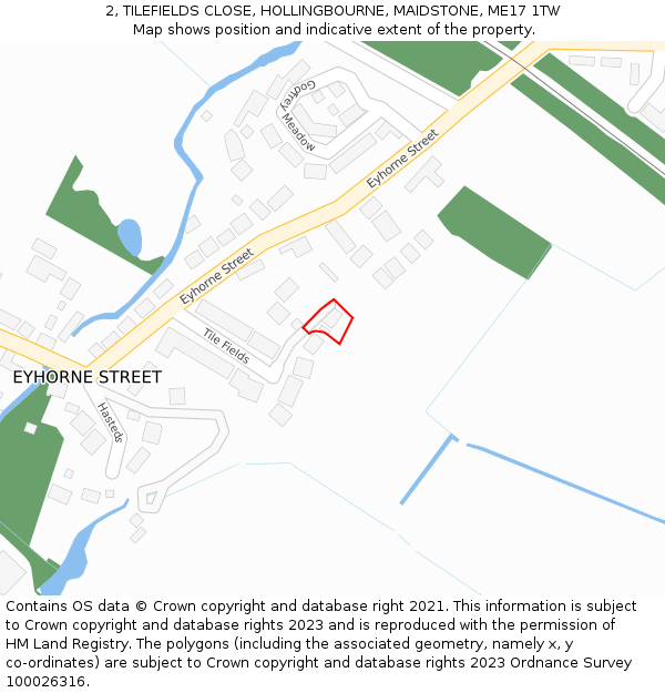 2, TILEFIELDS CLOSE, HOLLINGBOURNE, MAIDSTONE, ME17 1TW: Location map and indicative extent of plot