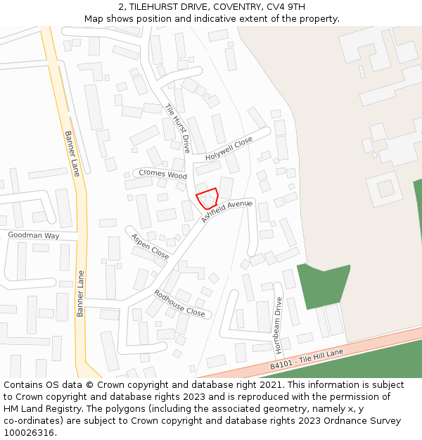 2, TILEHURST DRIVE, COVENTRY, CV4 9TH: Location map and indicative extent of plot