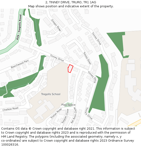 2, TINNEY DRIVE, TRURO, TR1 1AG: Location map and indicative extent of plot