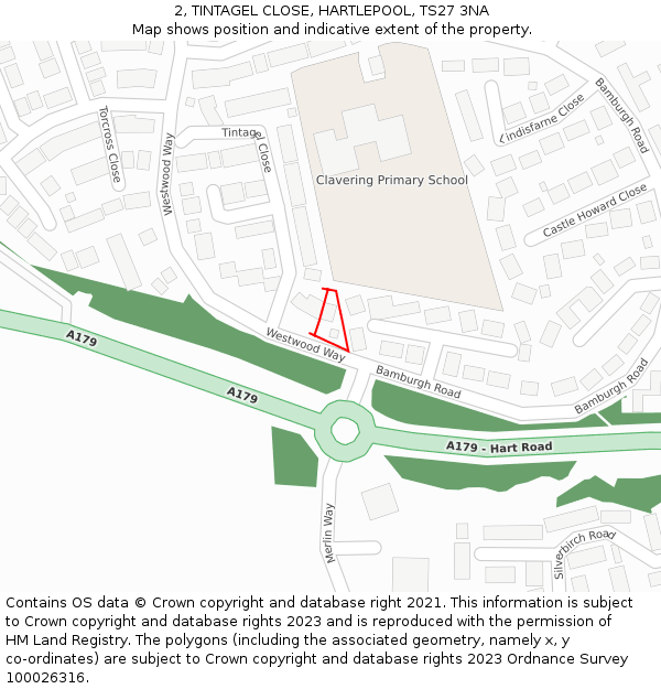 2, TINTAGEL CLOSE, HARTLEPOOL, TS27 3NA: Location map and indicative extent of plot