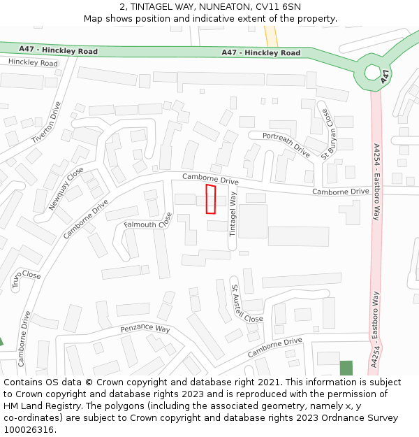 2, TINTAGEL WAY, NUNEATON, CV11 6SN: Location map and indicative extent of plot
