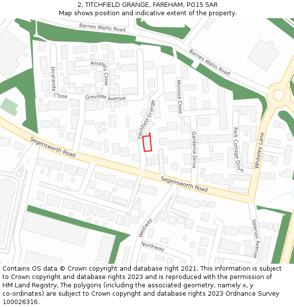 2, TITCHFIELD GRANGE, FAREHAM, PO15 5AR: Location map and indicative extent of plot