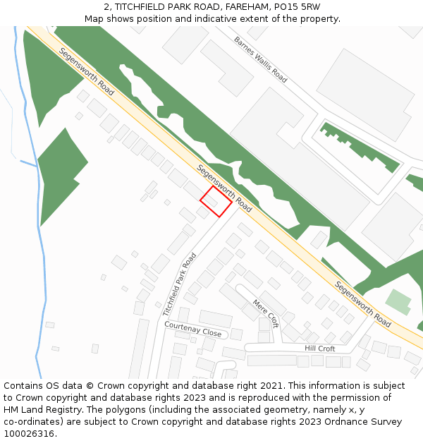 2, TITCHFIELD PARK ROAD, FAREHAM, PO15 5RW: Location map and indicative extent of plot