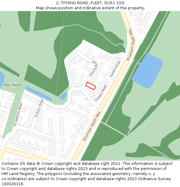 2, TITHING ROAD, FLEET, GU51 1GG: Location map and indicative extent of plot