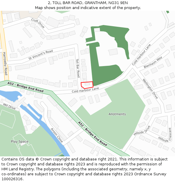 2, TOLL BAR ROAD, GRANTHAM, NG31 9EN: Location map and indicative extent of plot