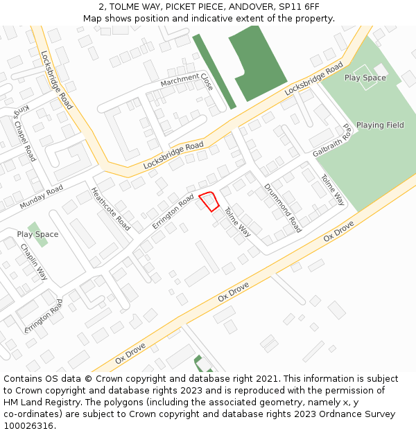 2, TOLME WAY, PICKET PIECE, ANDOVER, SP11 6FF: Location map and indicative extent of plot