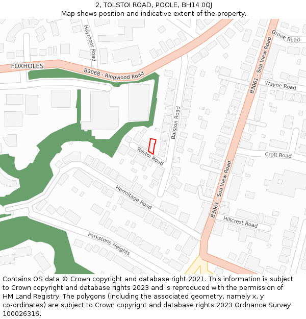 2, TOLSTOI ROAD, POOLE, BH14 0QJ: Location map and indicative extent of plot