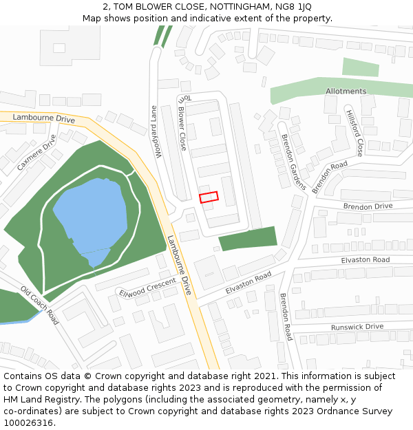 2, TOM BLOWER CLOSE, NOTTINGHAM, NG8 1JQ: Location map and indicative extent of plot