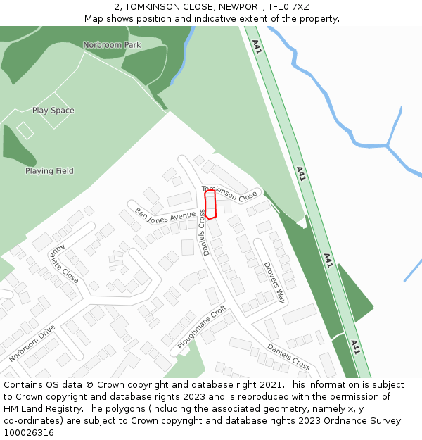 2, TOMKINSON CLOSE, NEWPORT, TF10 7XZ: Location map and indicative extent of plot