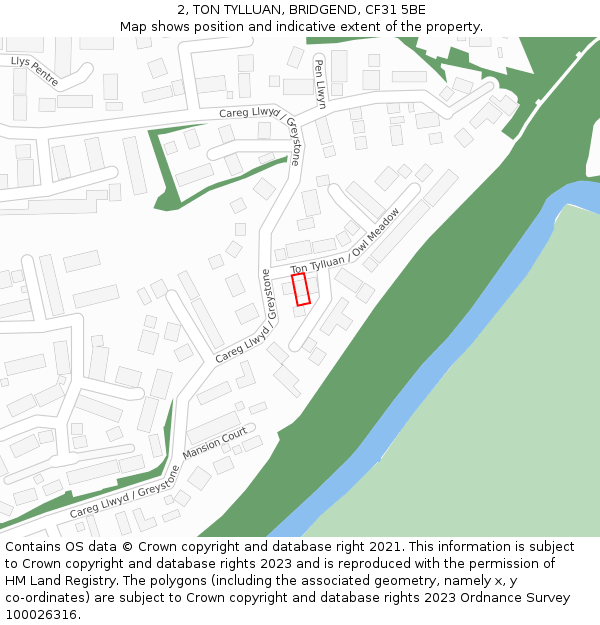 2, TON TYLLUAN, BRIDGEND, CF31 5BE: Location map and indicative extent of plot