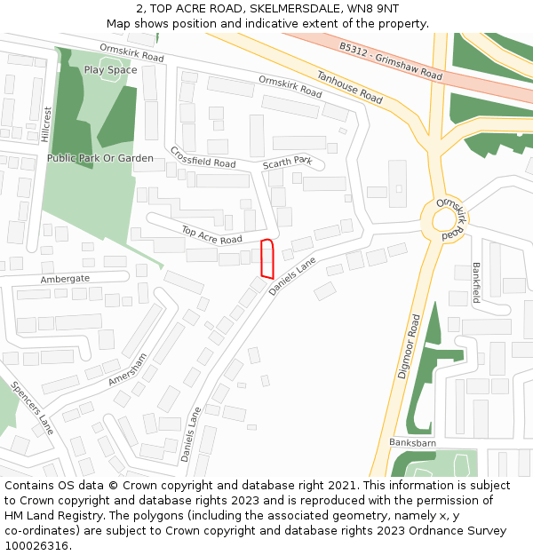 2, TOP ACRE ROAD, SKELMERSDALE, WN8 9NT: Location map and indicative extent of plot