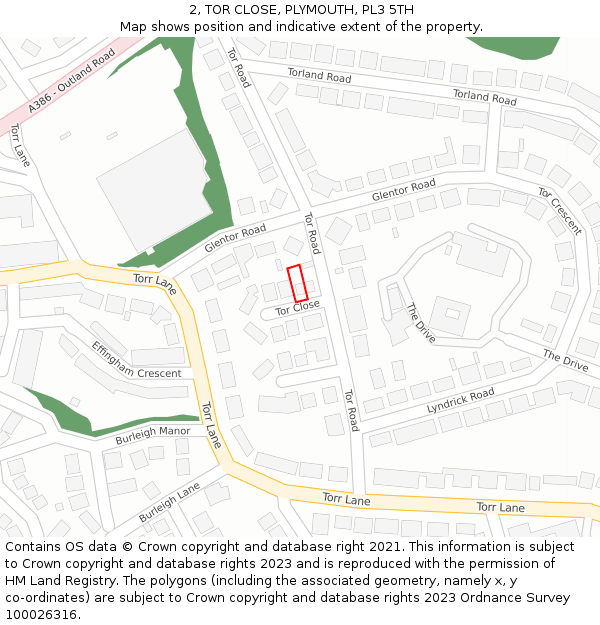 2, TOR CLOSE, PLYMOUTH, PL3 5TH: Location map and indicative extent of plot