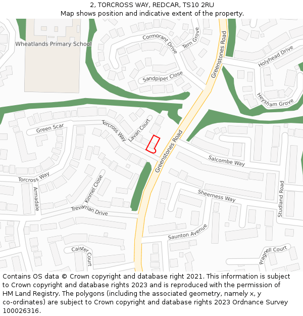 2, TORCROSS WAY, REDCAR, TS10 2RU: Location map and indicative extent of plot