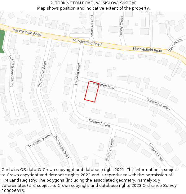 2, TORKINGTON ROAD, WILMSLOW, SK9 2AE: Location map and indicative extent of plot