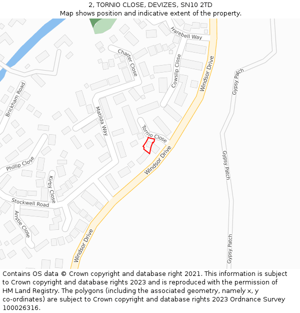 2, TORNIO CLOSE, DEVIZES, SN10 2TD: Location map and indicative extent of plot