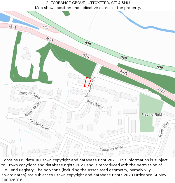 2, TORRANCE GROVE, UTTOXETER, ST14 5NU: Location map and indicative extent of plot