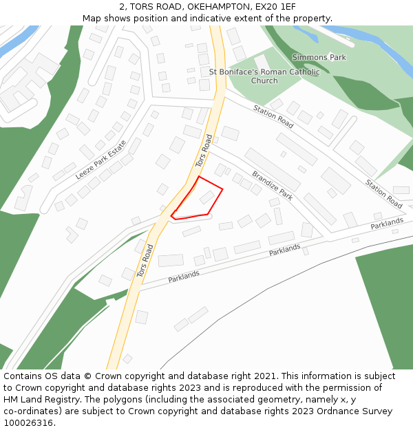 2, TORS ROAD, OKEHAMPTON, EX20 1EF: Location map and indicative extent of plot